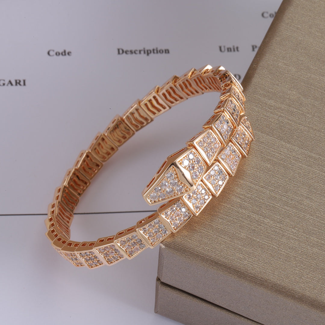 Snake-shaped full diamond coil bracelet
