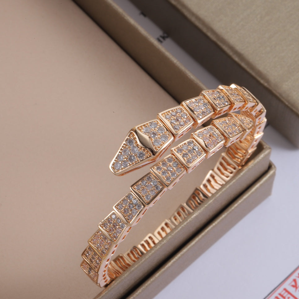Snake-shaped full diamond coil bracelet