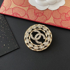 Diamond Hollow Round Brooch
