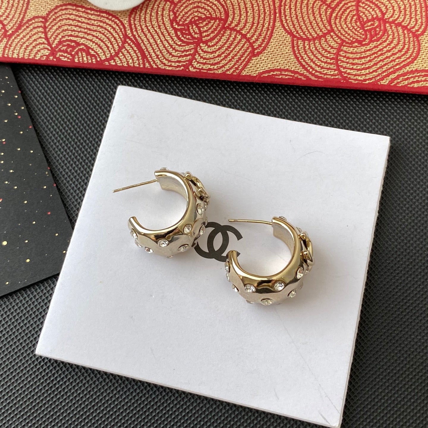 Vintage diamond half hoop earrings