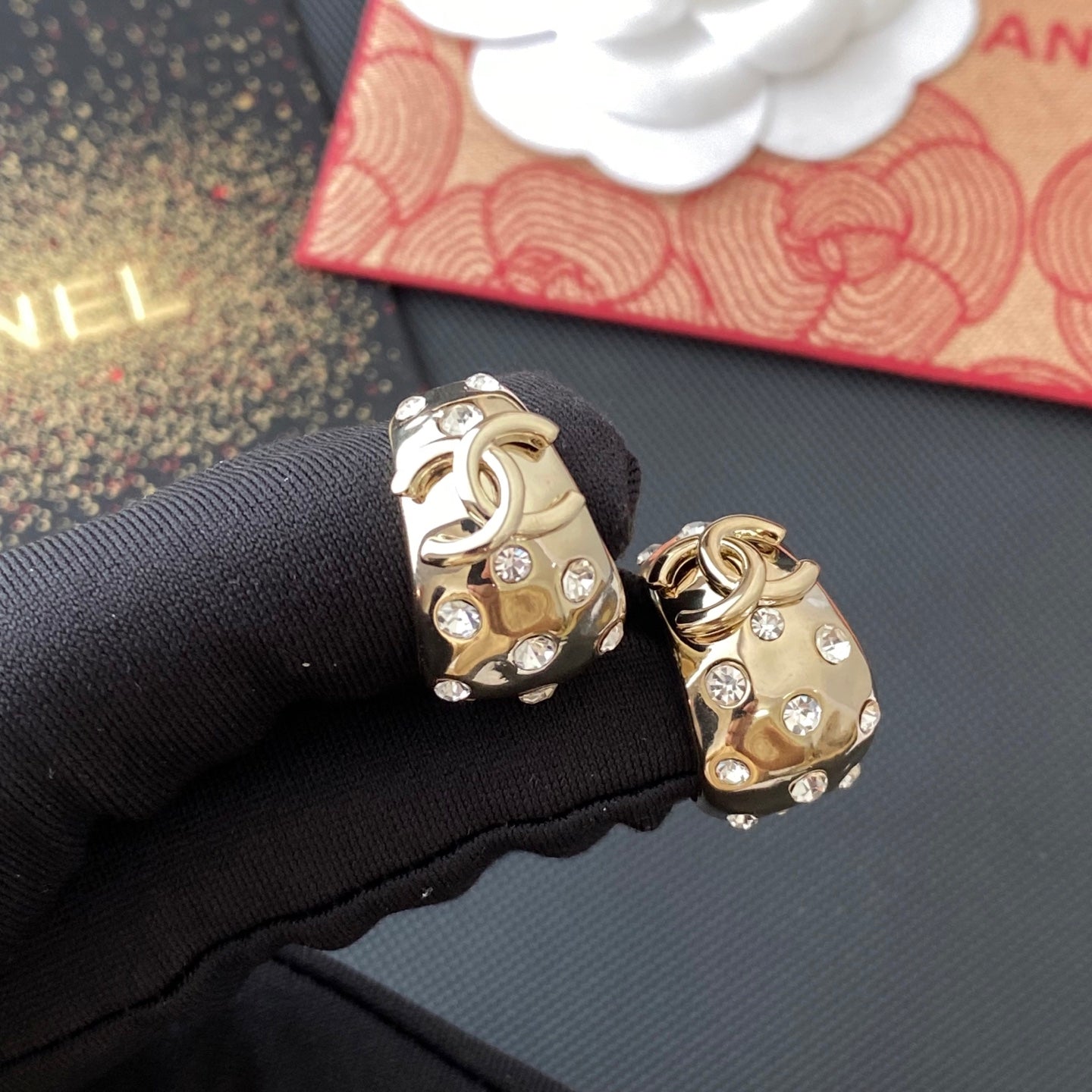 Vintage diamond half hoop earrings