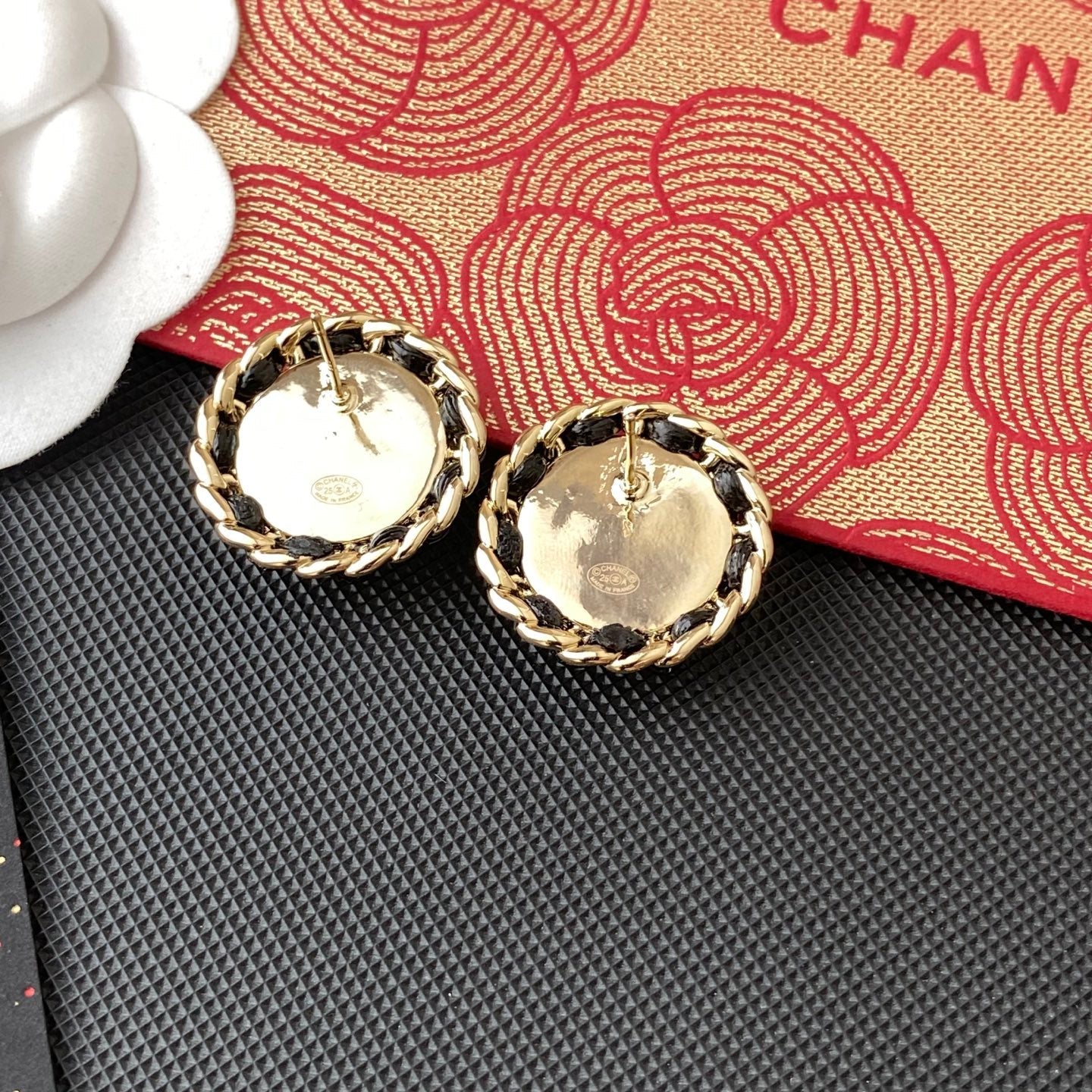 Denim Metal Round Earrings