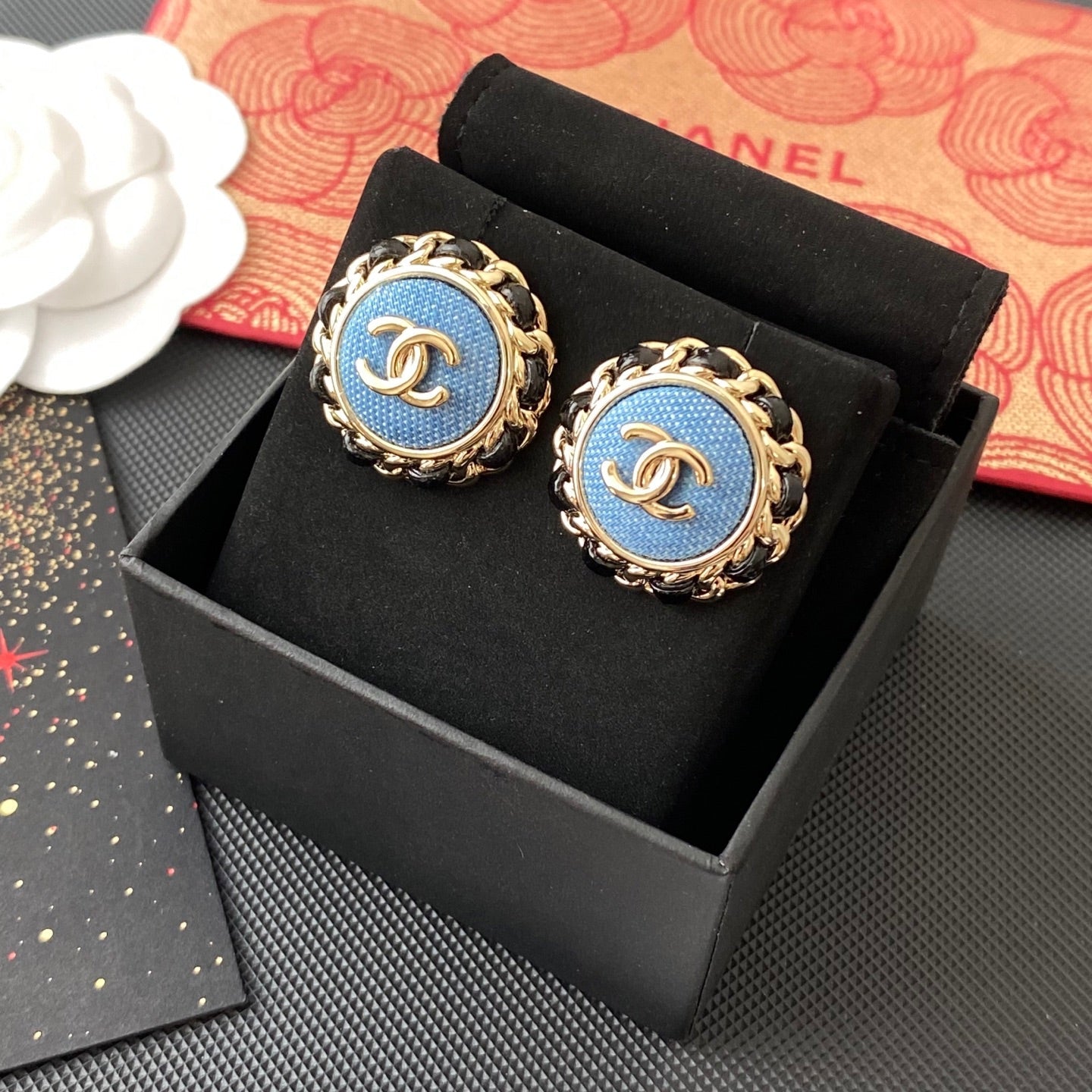 Denim Metal Round Earrings