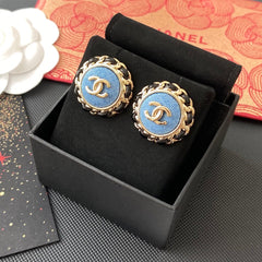 Denim Metal Round Earrings