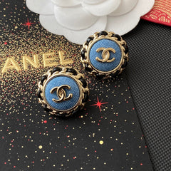 Denim Metal Round Earrings