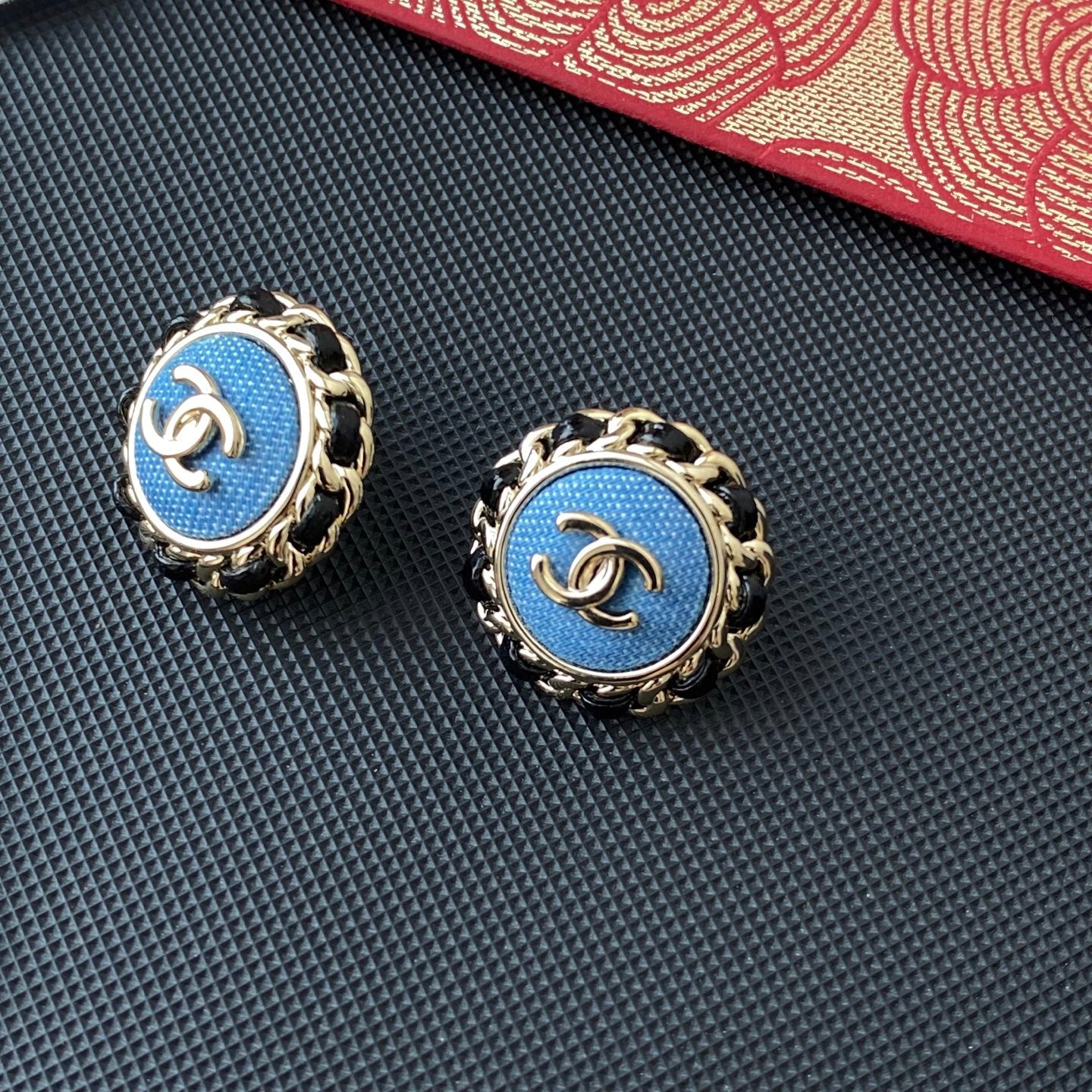 Denim Metal Round Earrings