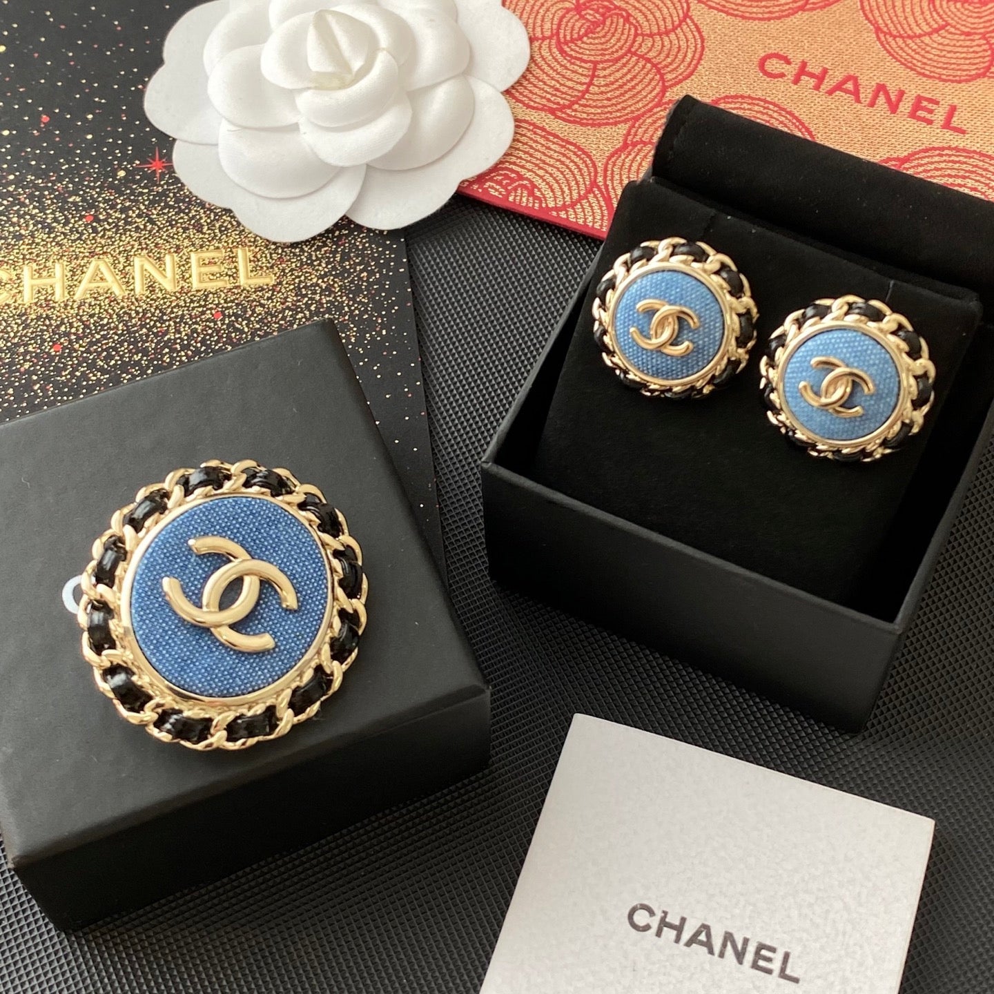 Denim Metal Round Earrings