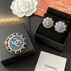 Denim Metal Round Earrings