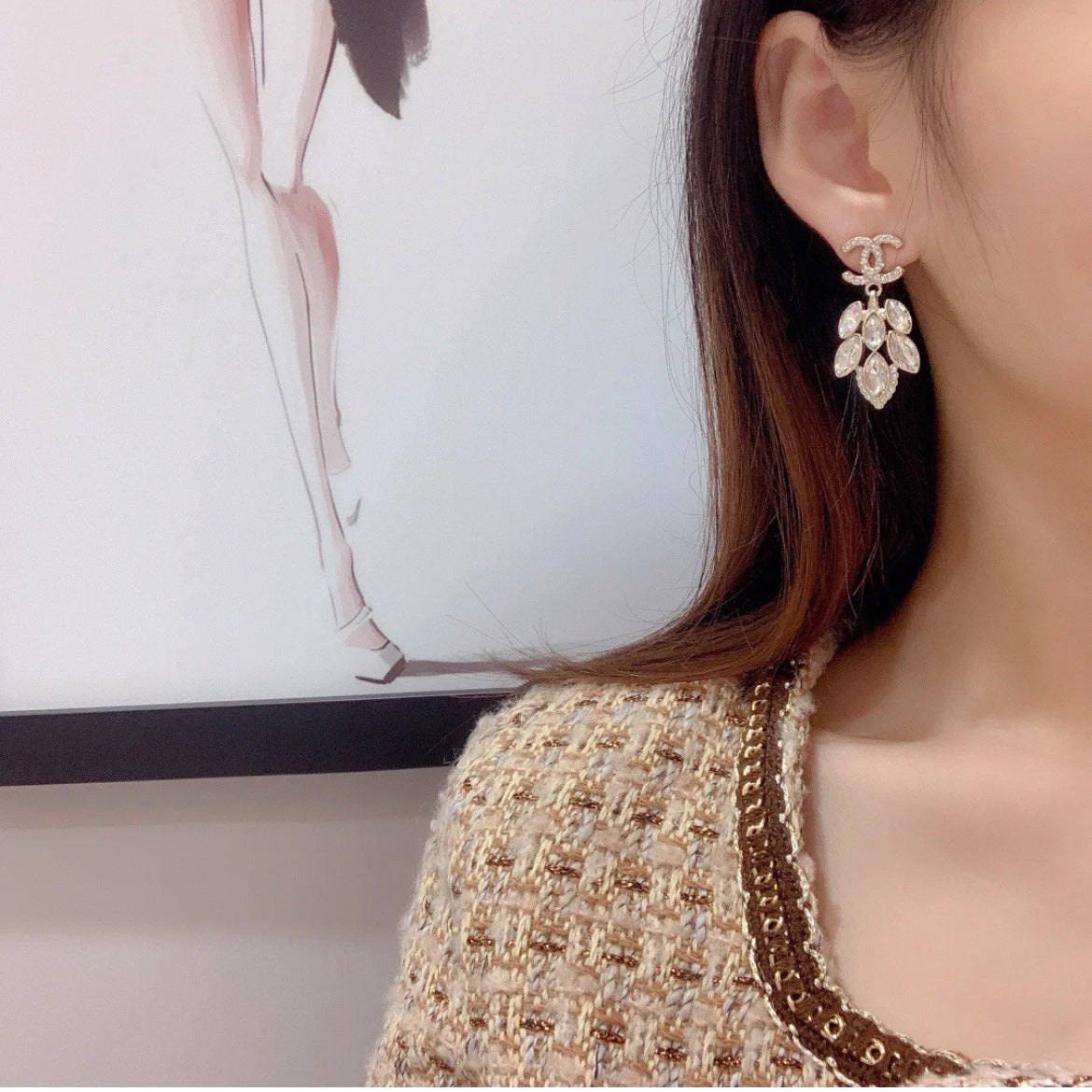 Fashionable Crystal Tassel Drop Earrings
