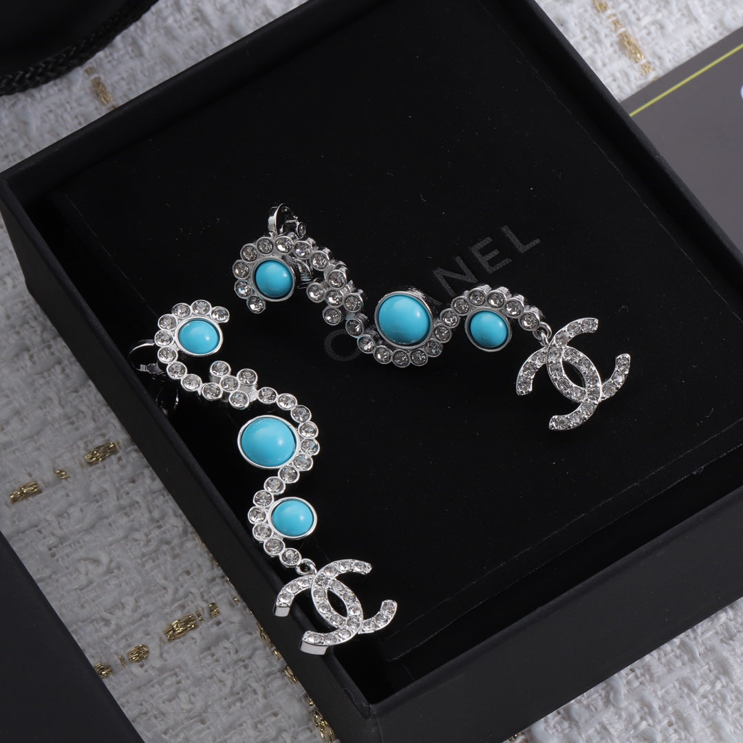 Sapphire Curved Diamond Earrings