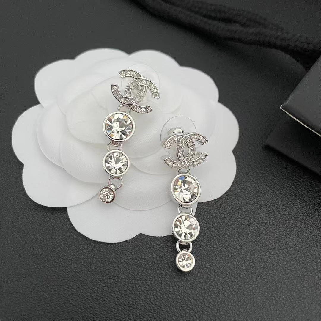 Sparkling Diamond Long Earrings