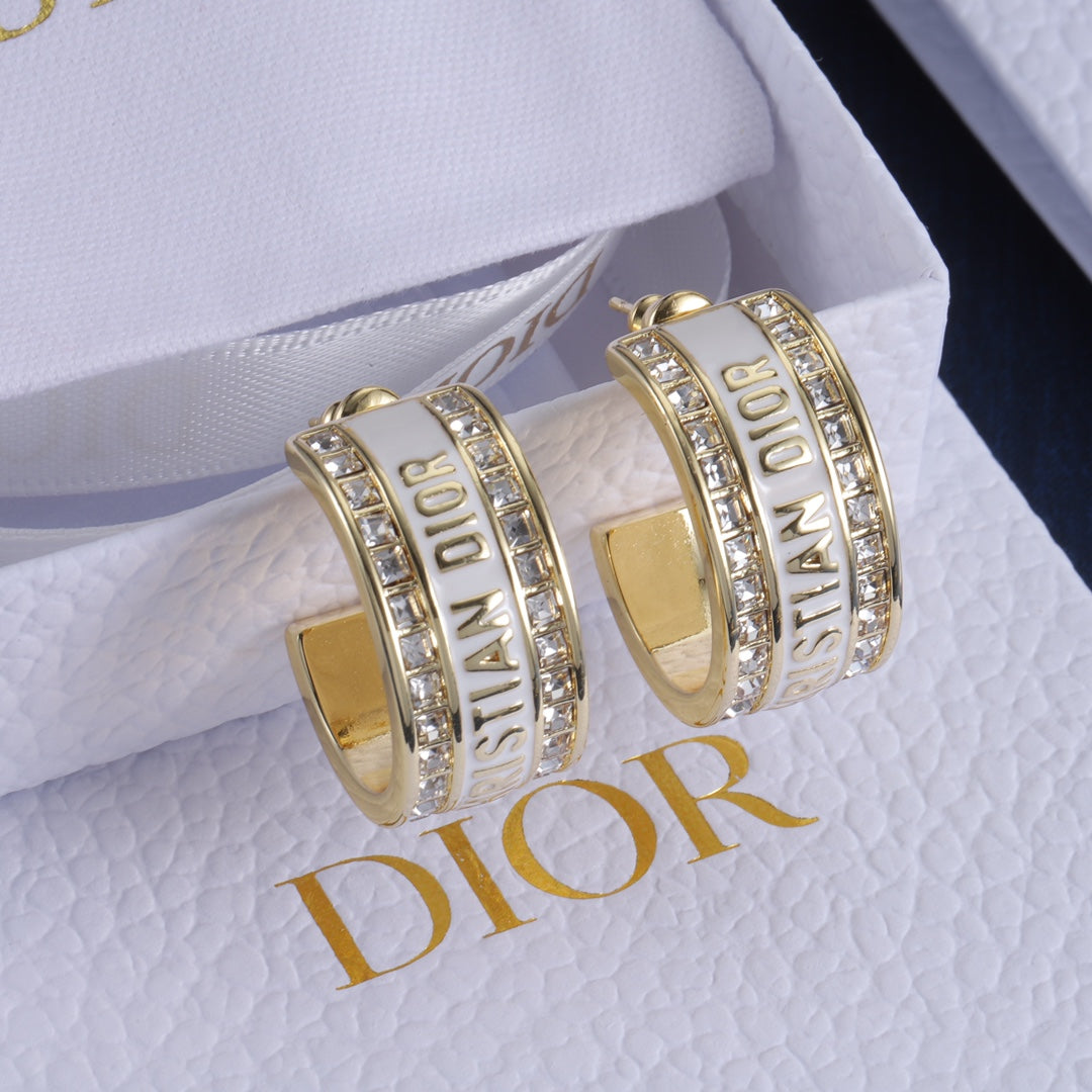 Enamel Diamond Hoop Earrings