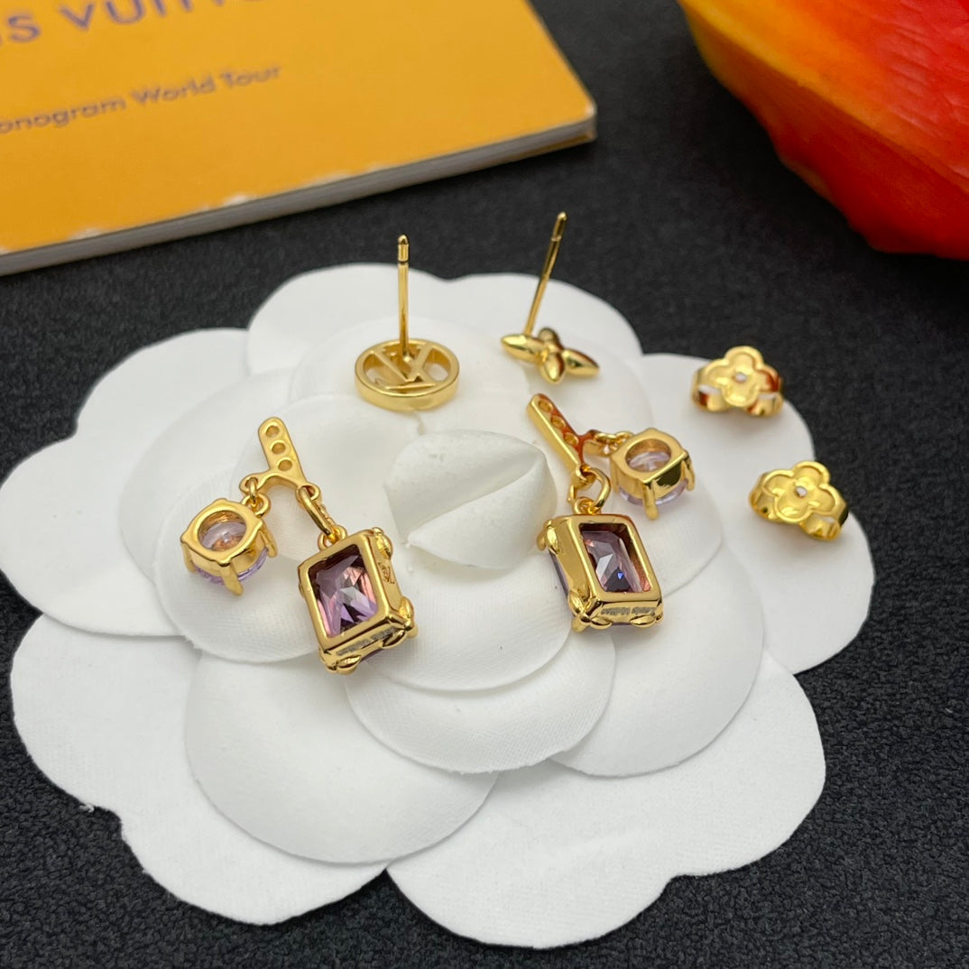 Purple Crystal Diamond Earrings