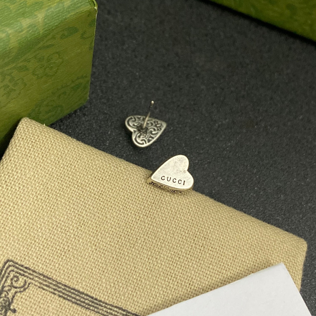 Vintage Heart Silver Earrings