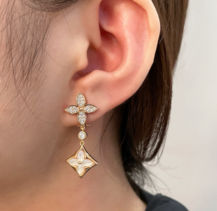 Diamond Shell Floral Earrings