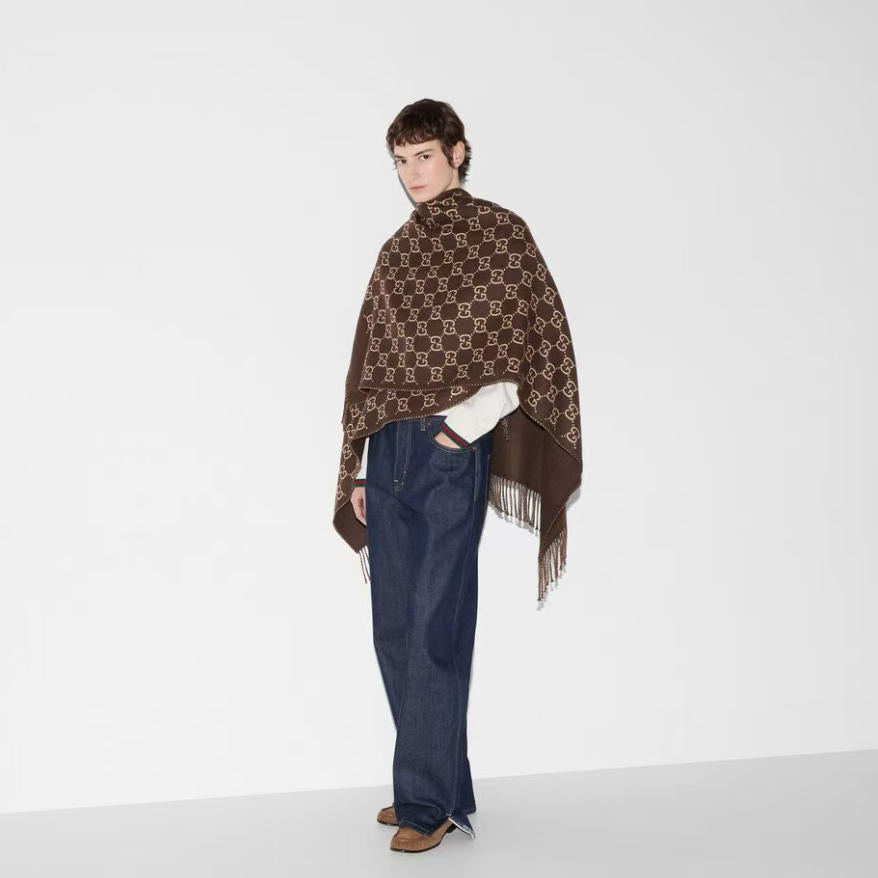 Wool Tassel Jacquard Cape