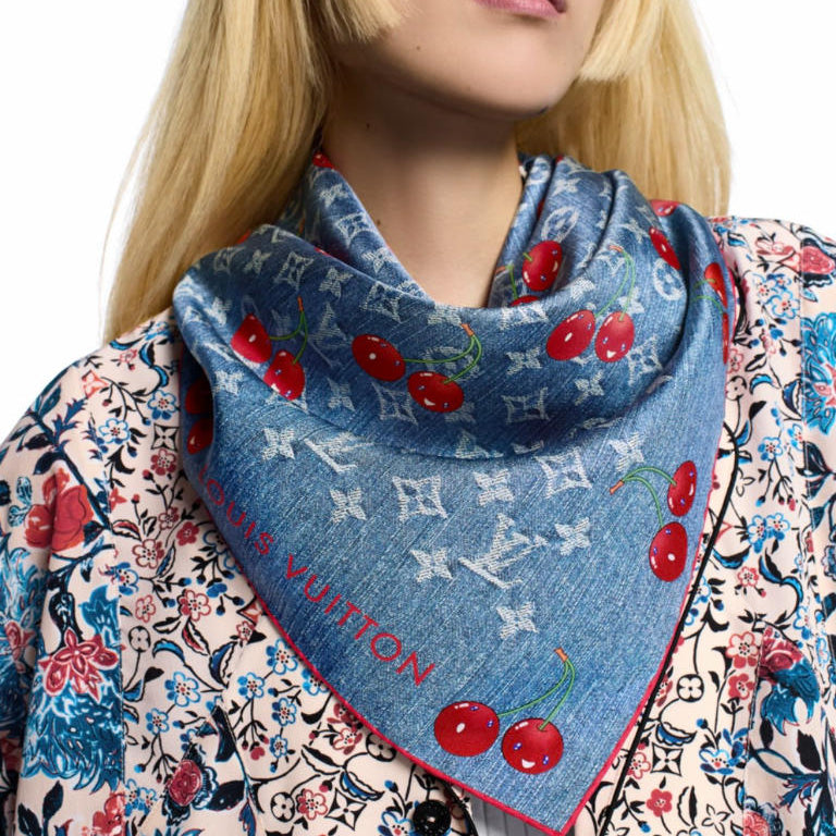 Cherry pattern square silk scarf